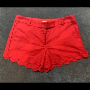 J. Crew red size 6 linen scalloped edge shorts